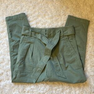 Twill sage green pants with fabric belt